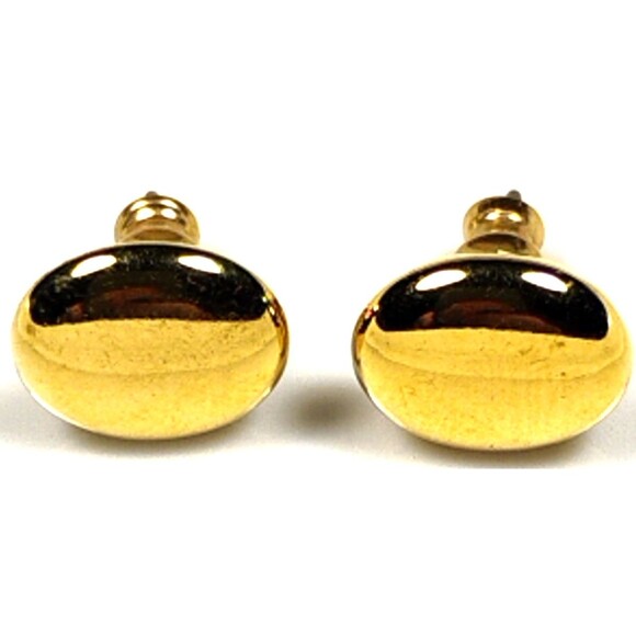 Vintage Gold Tone Stud Earrings Oval Button Pierced Classic Minimalist Retro - Picture 2 of 4